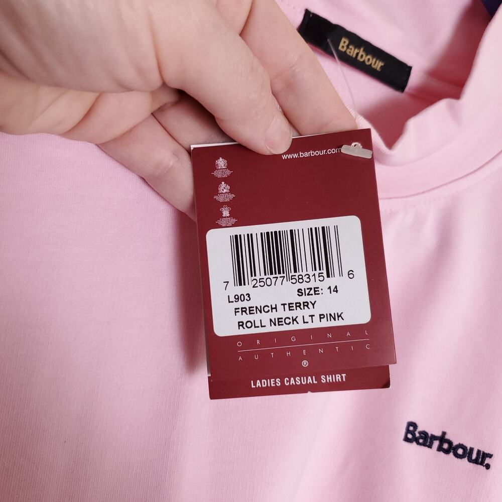 NWT BARBOUR Mock Neck Long Sleeve Top Turtleneck Terry Bubblegum Pink Sz 10 - Picture 7 of 13
